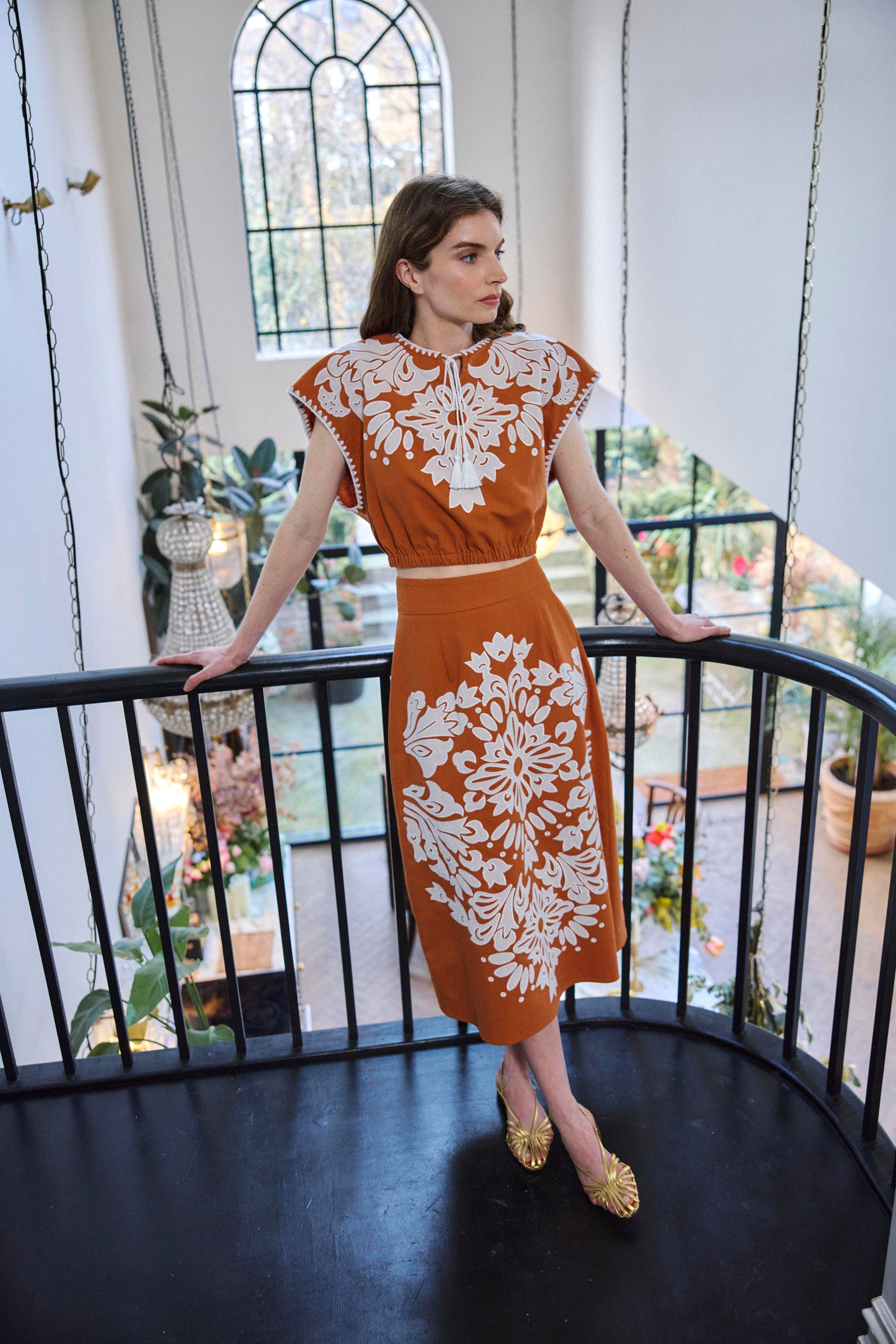 Brown Embroidered Skirt