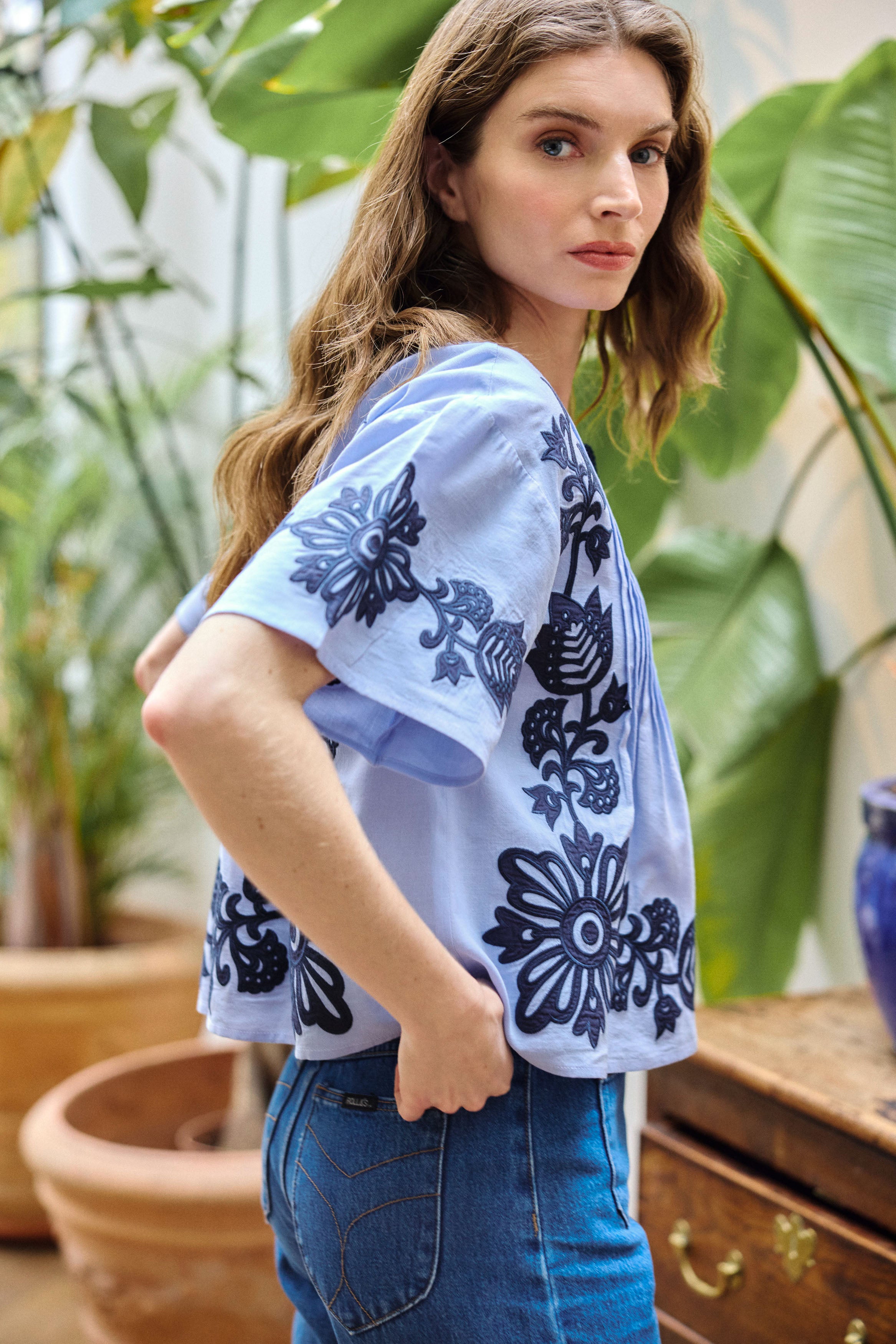 Blue Embroidered Top