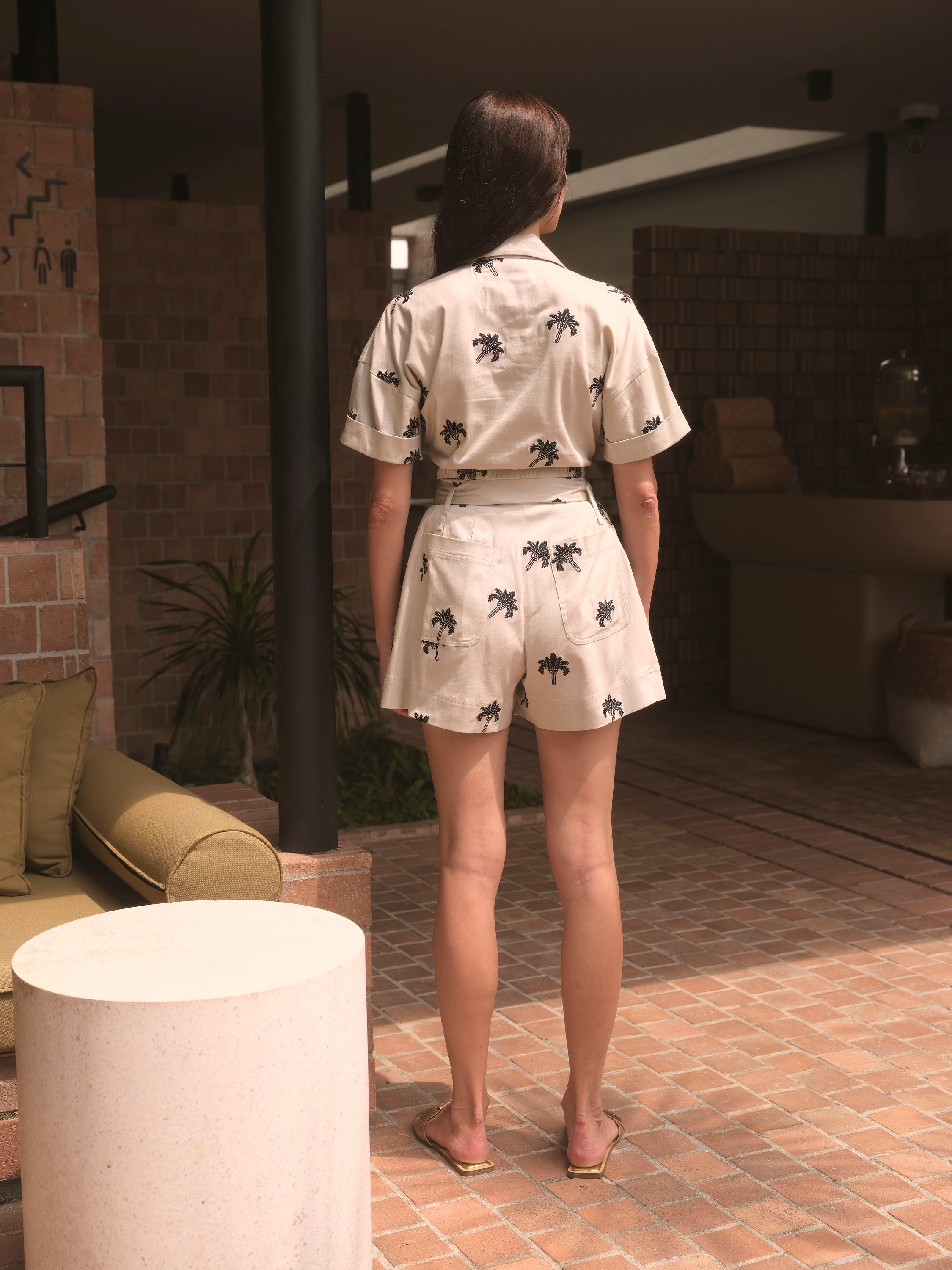 Beige Palm Shorts