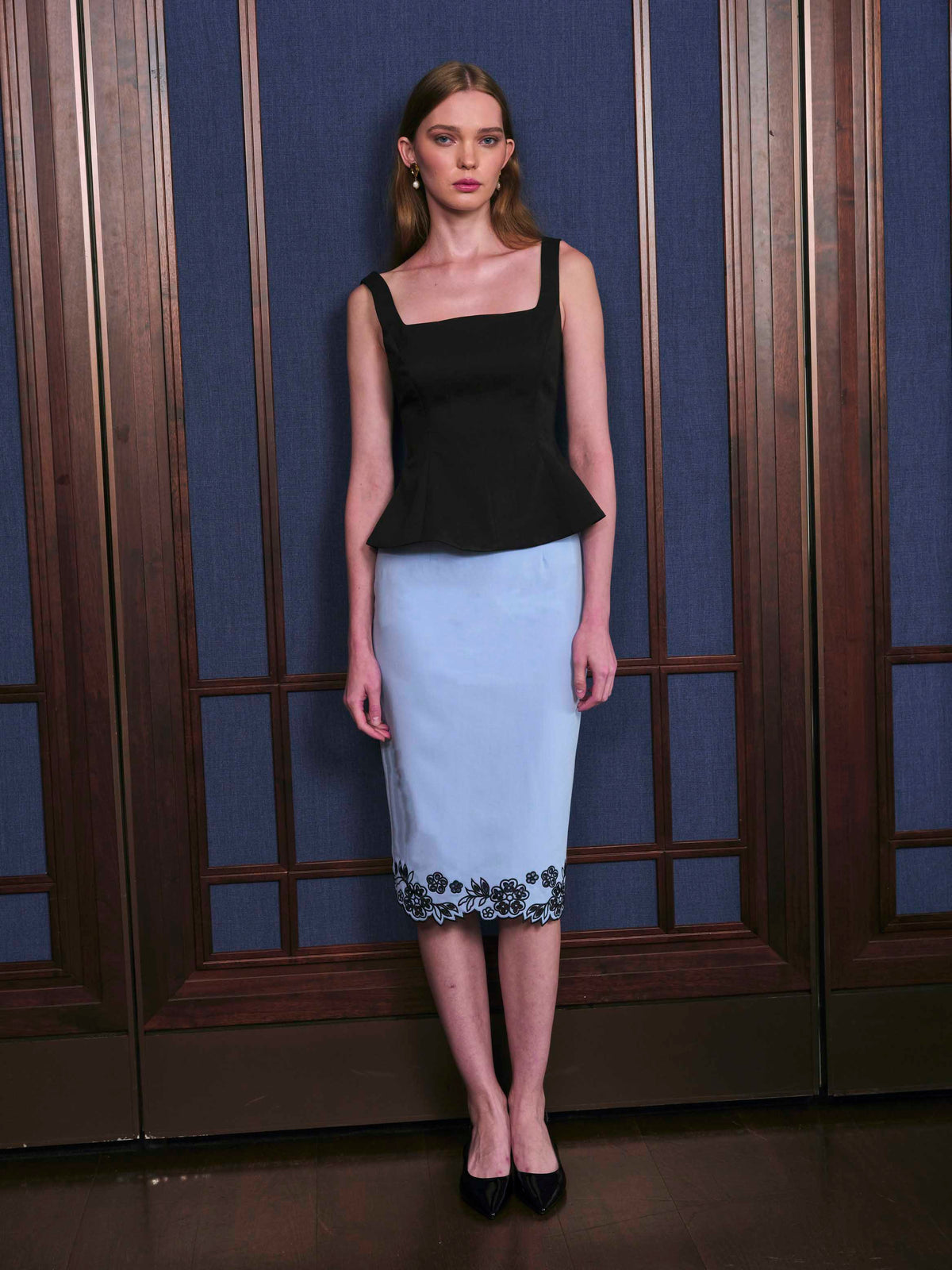 Blue Embroidered Skirt