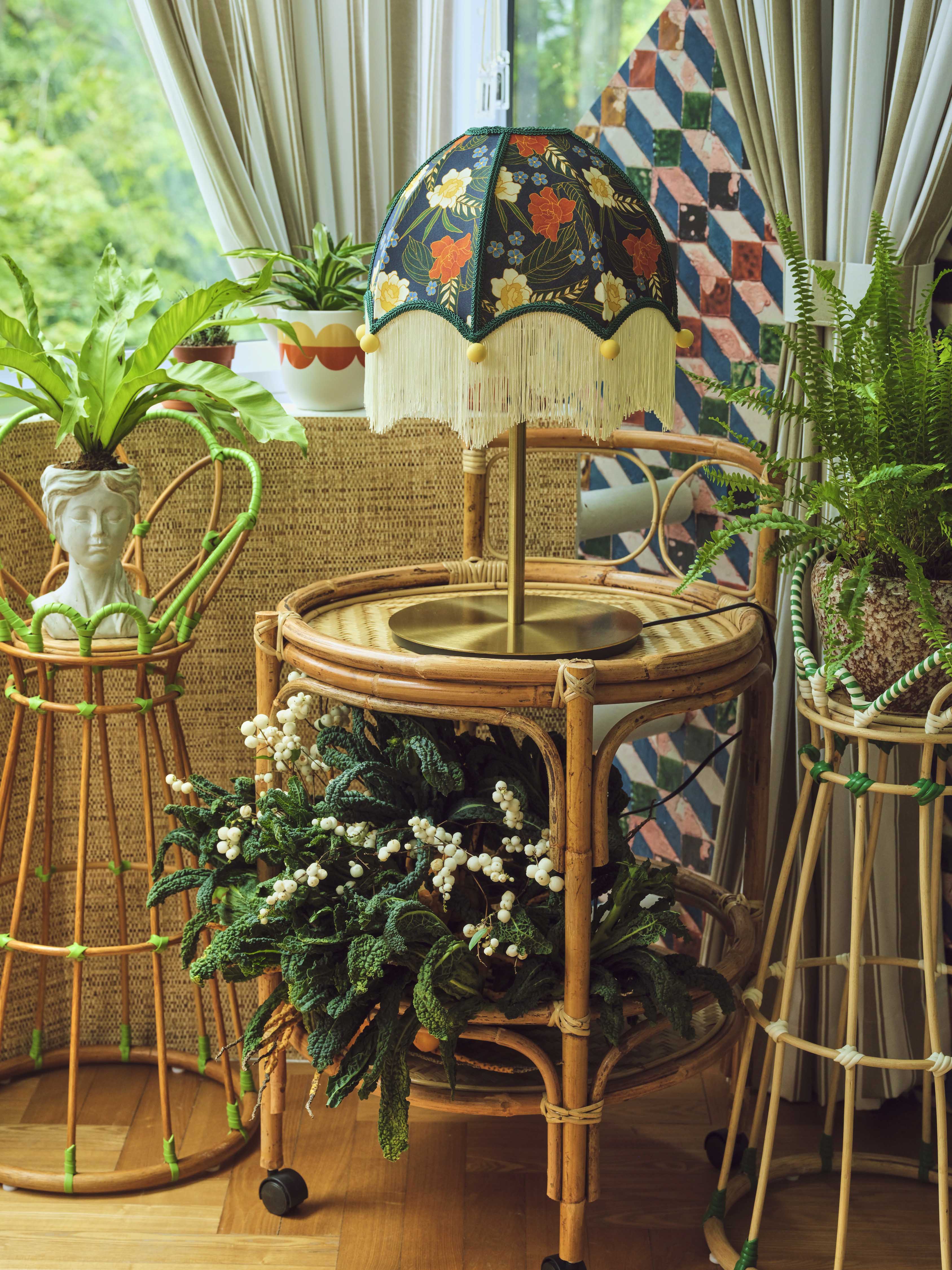 Blue Batik Lampshade (Cream Fringe)