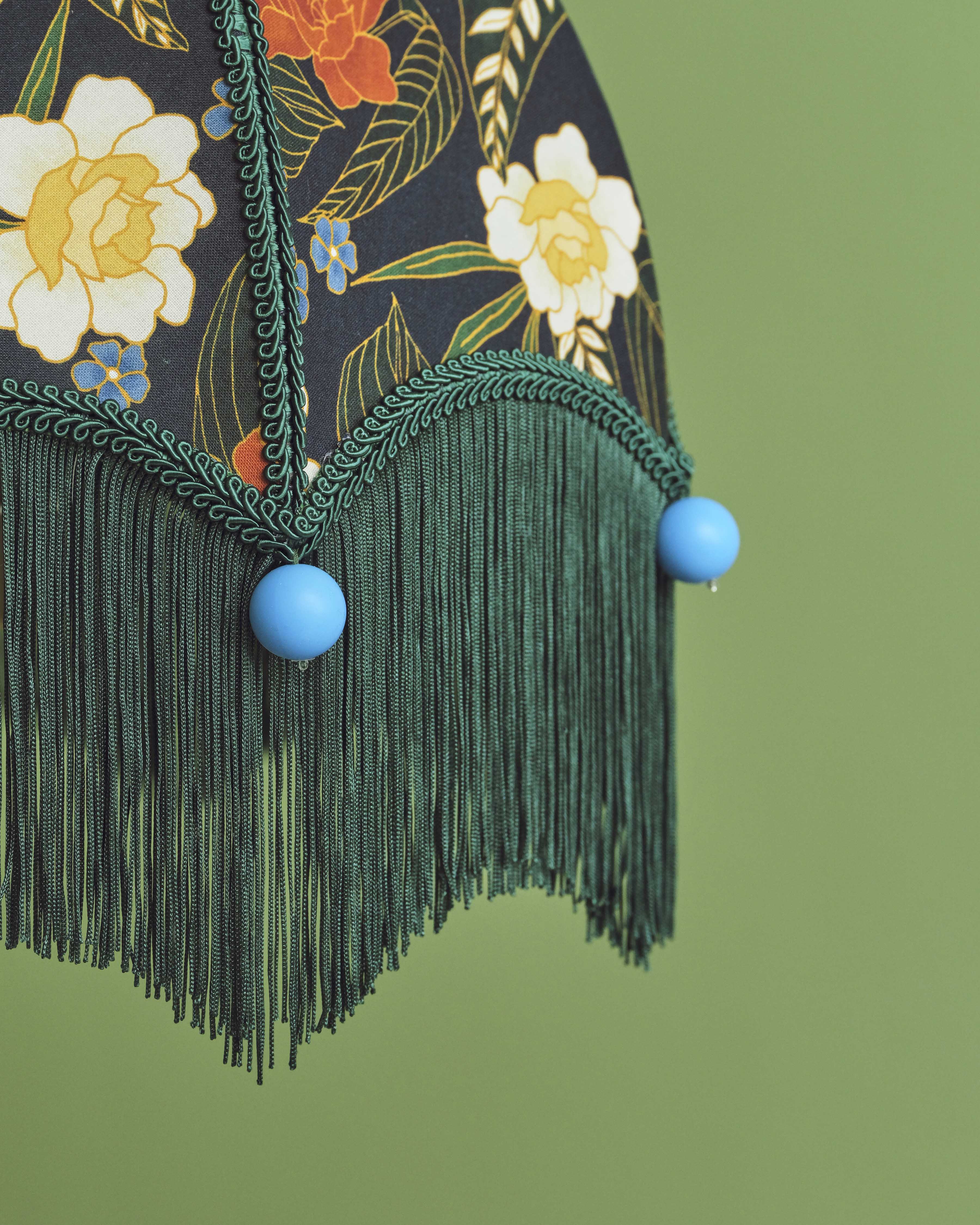 Blue Batik Lampshade (Green Fringe)