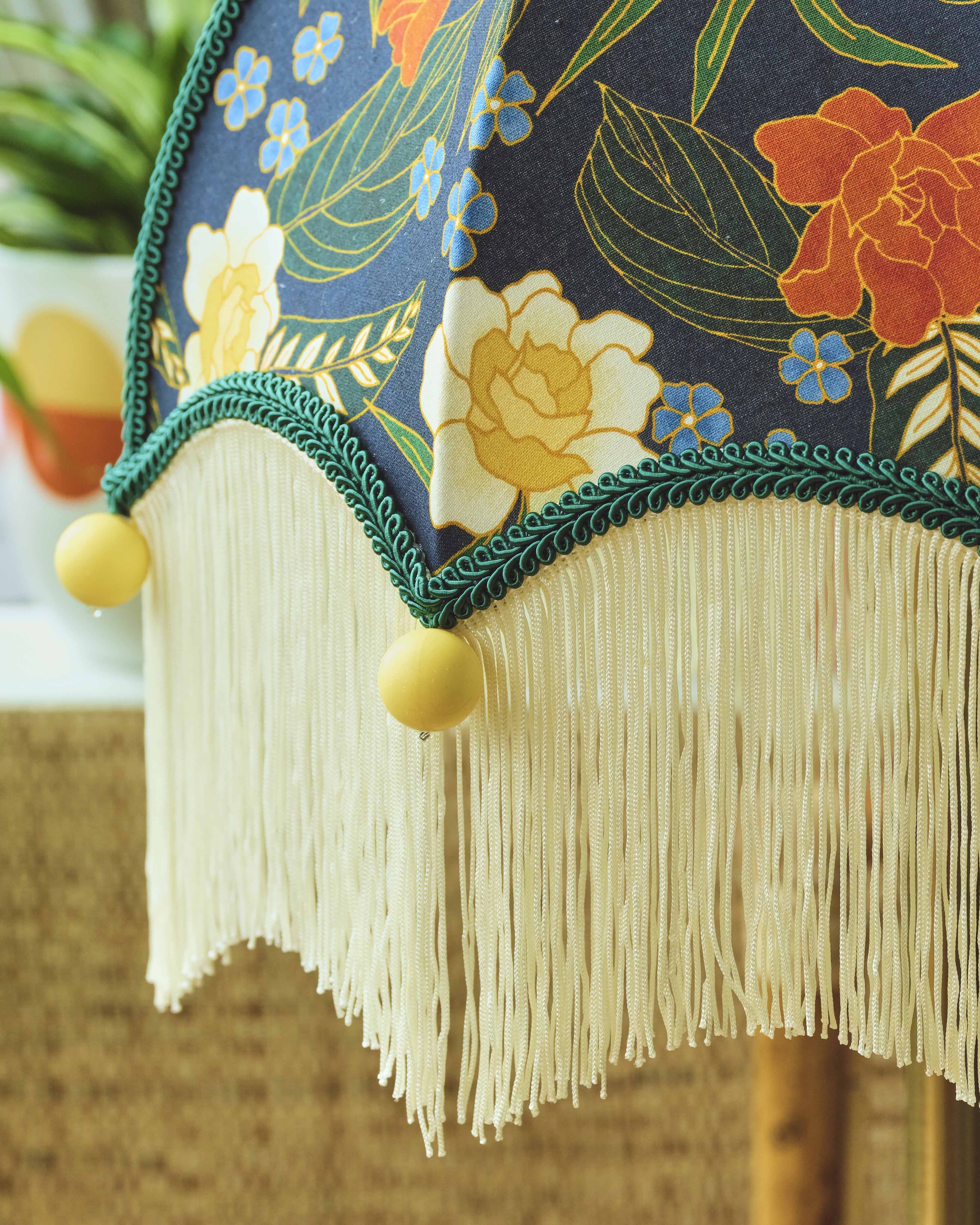 Blue Batik Lampshade (Cream Fringe)