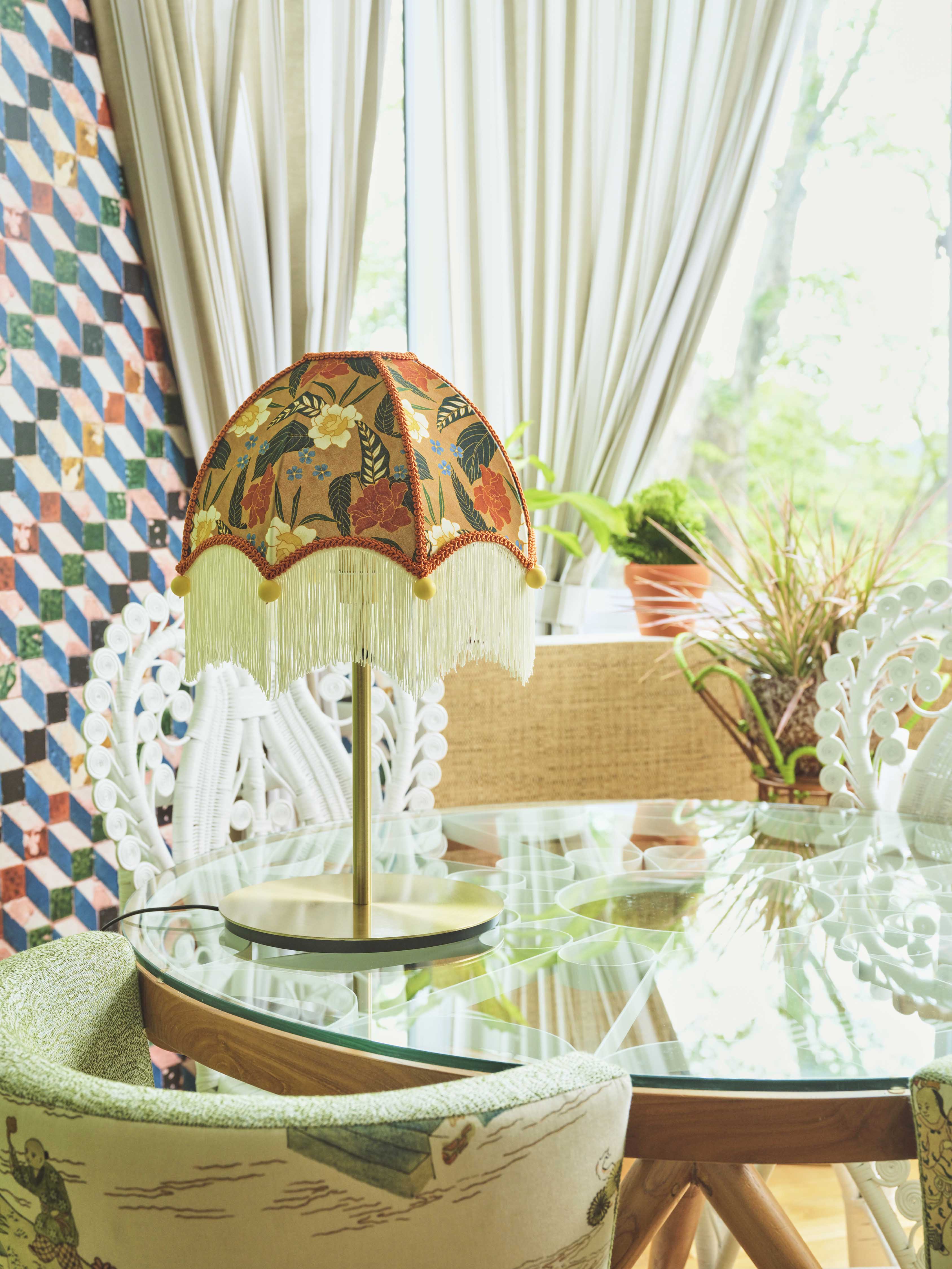 Brown Batik Lampshade (Cream Fringe)
