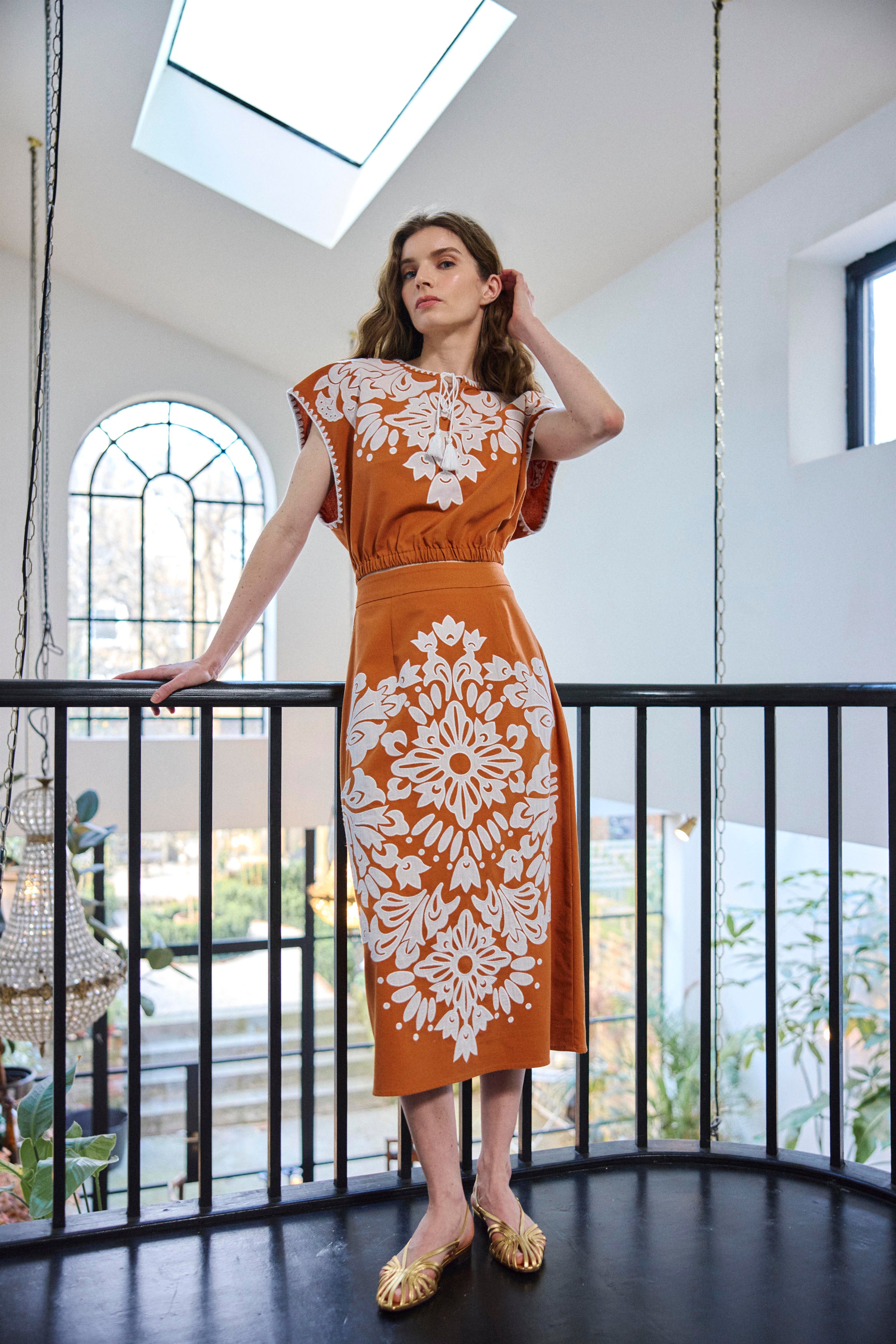 Brown Embroidered Skirt