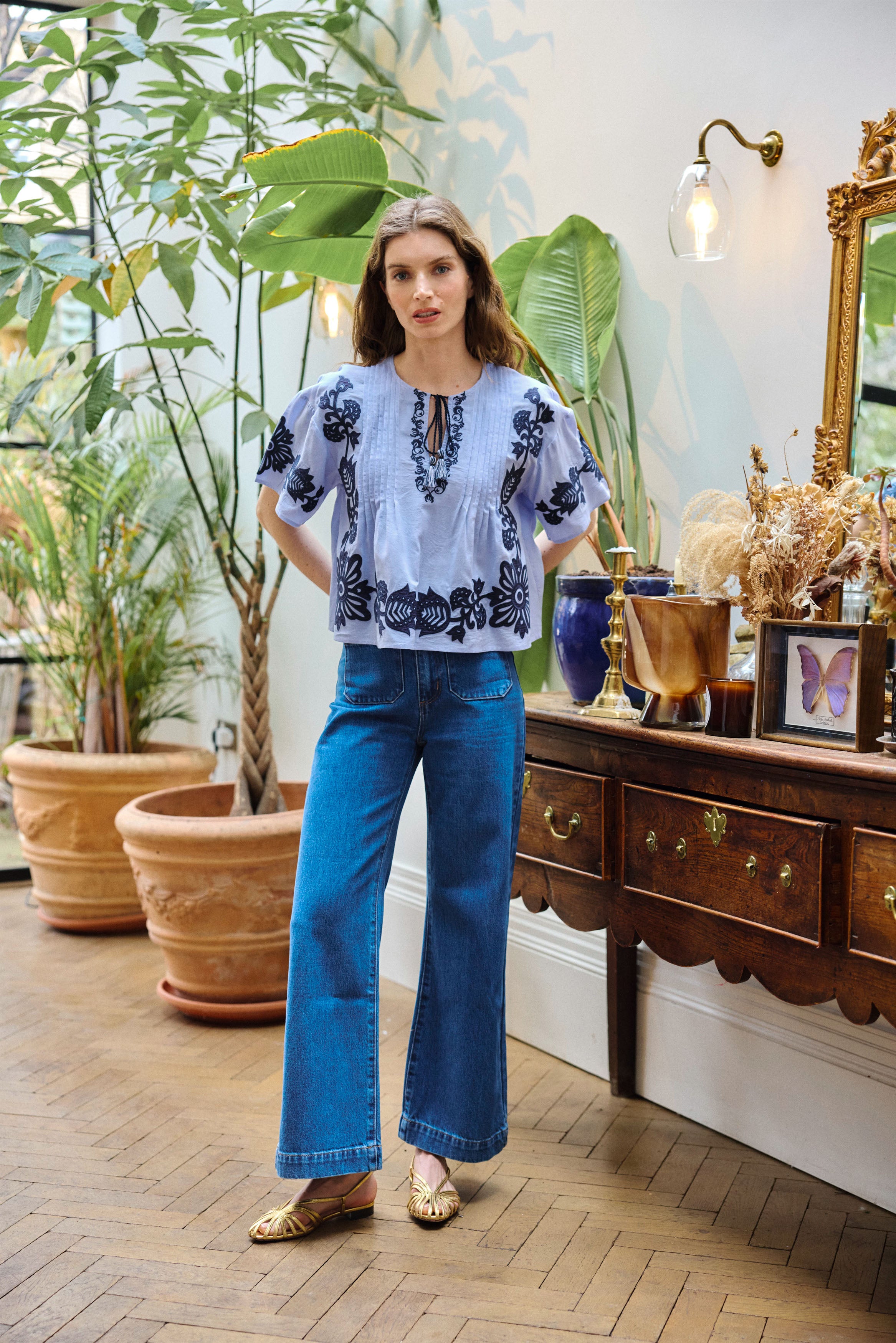 Blue Embroidered Top