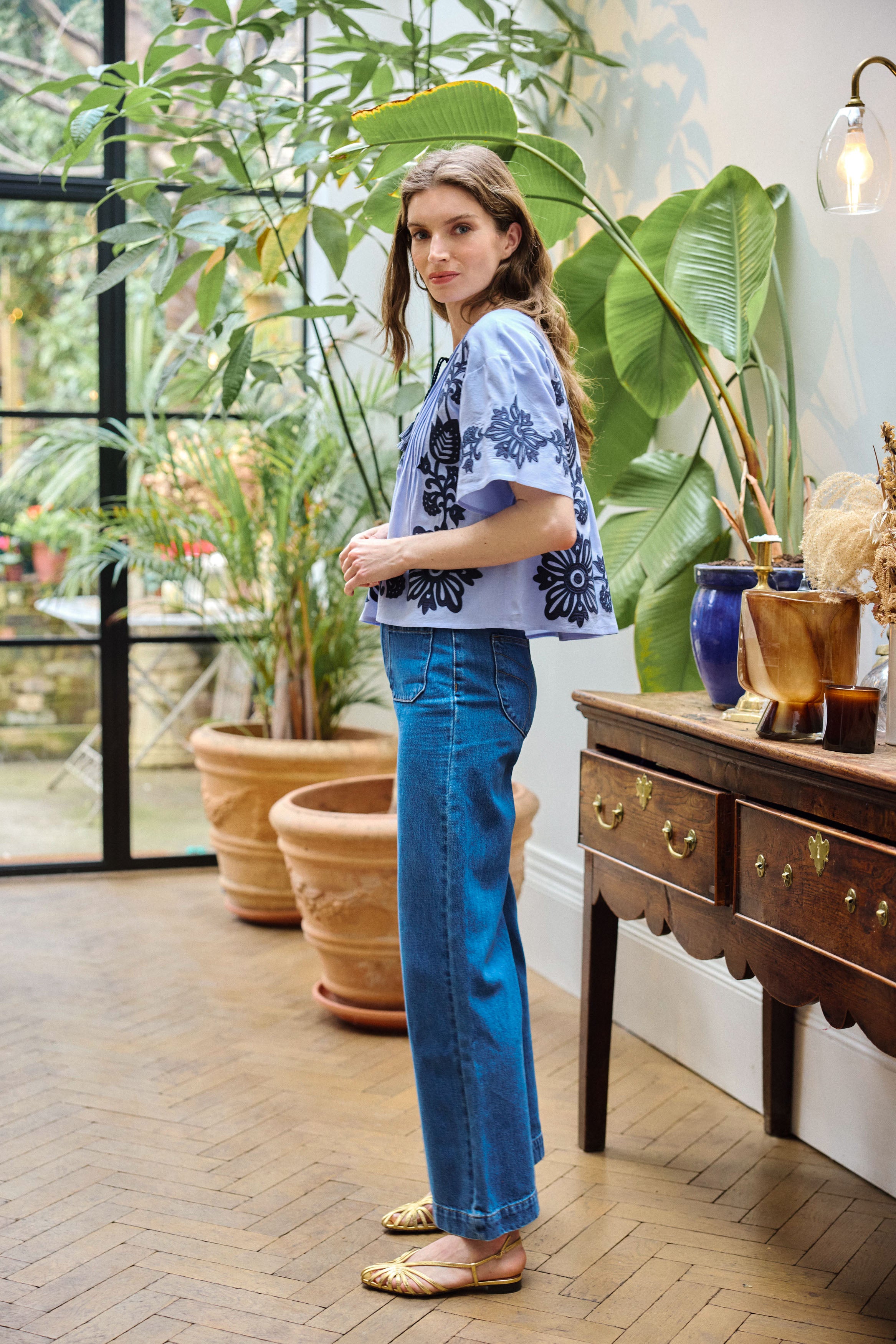 Blue Embroidered Top