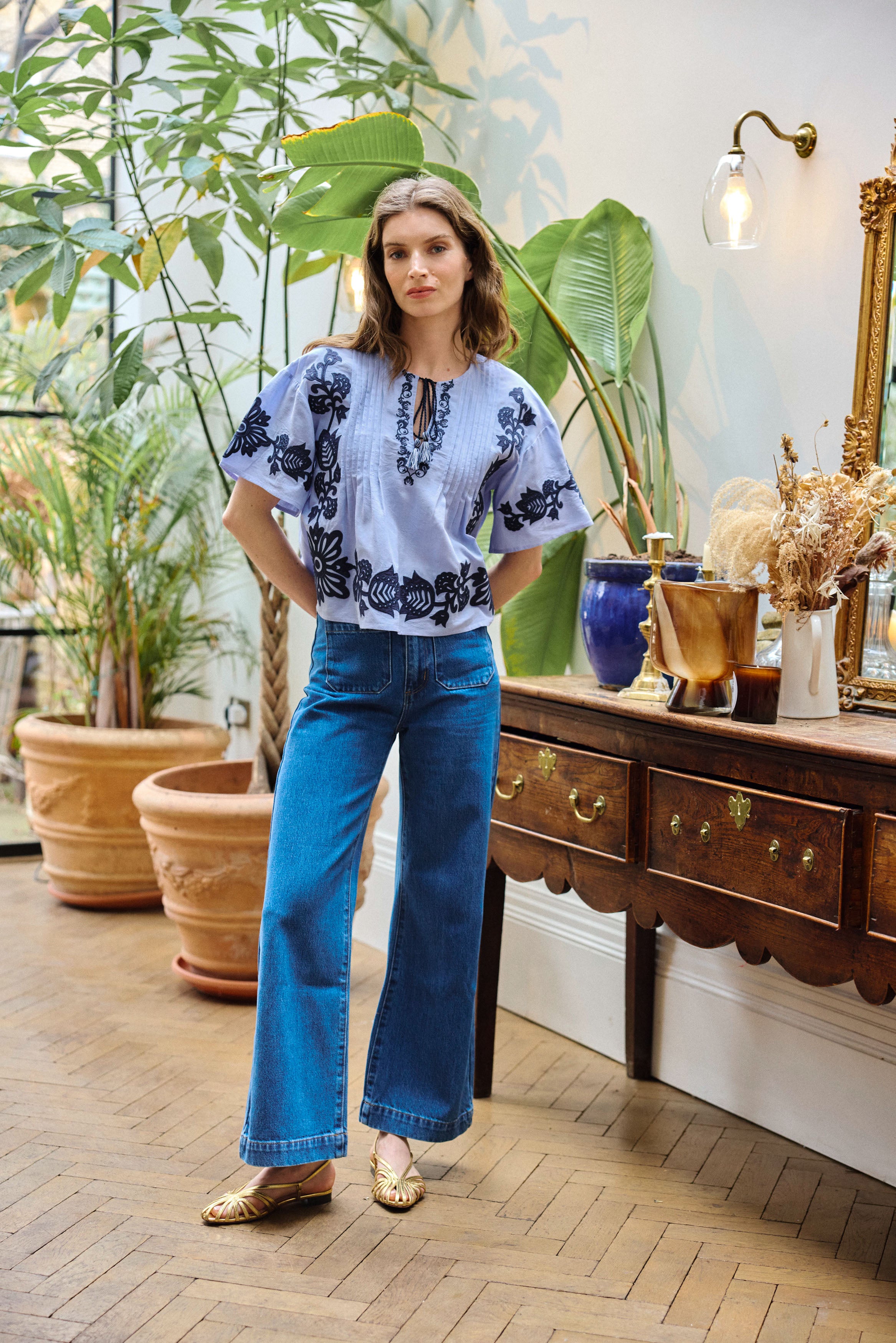 Blue Embroidered Top