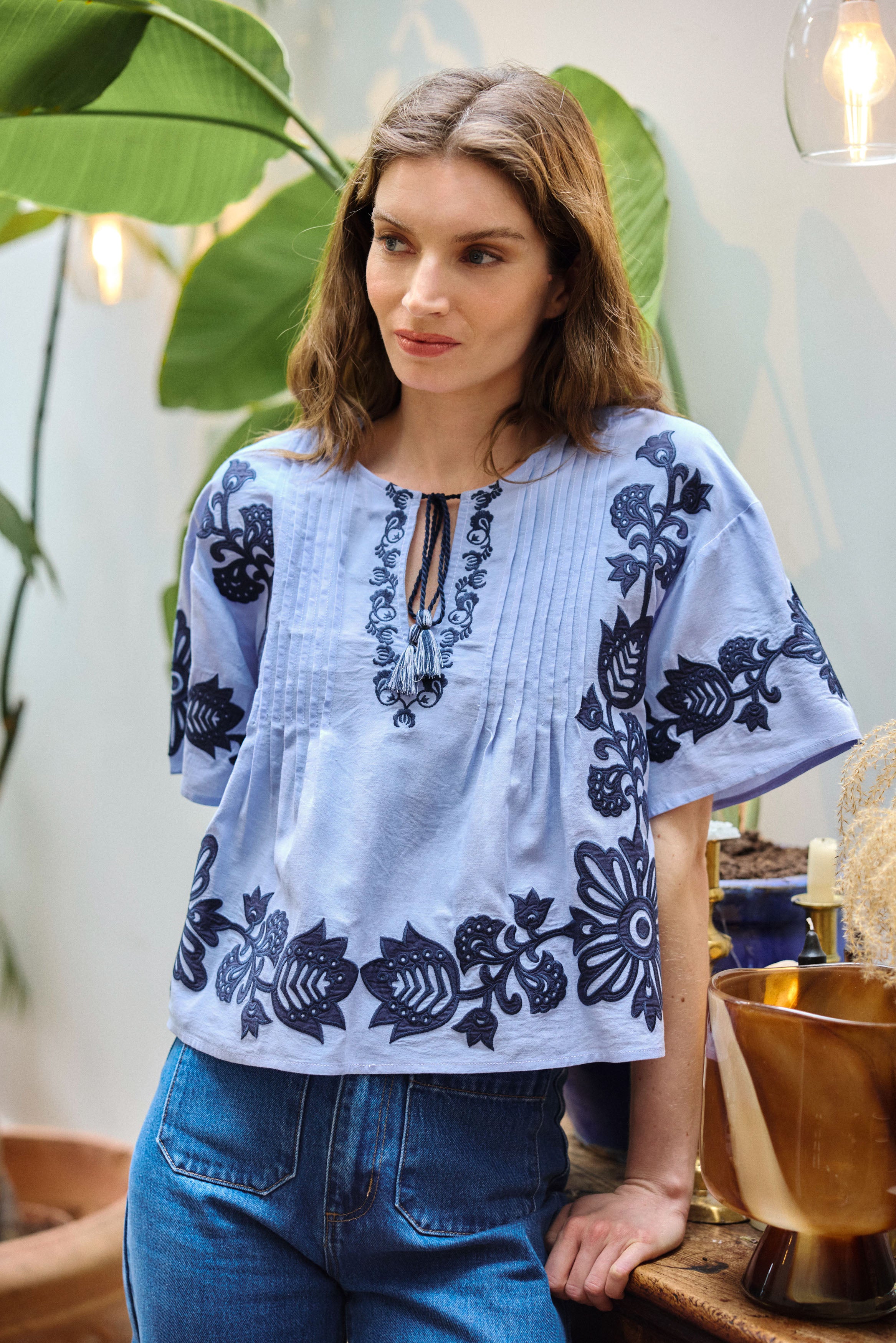Blue Embroidered Top
