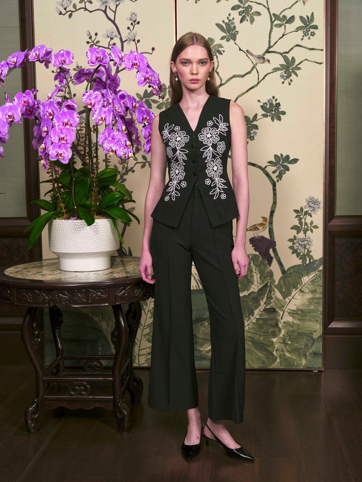 Black Embroidered Vest