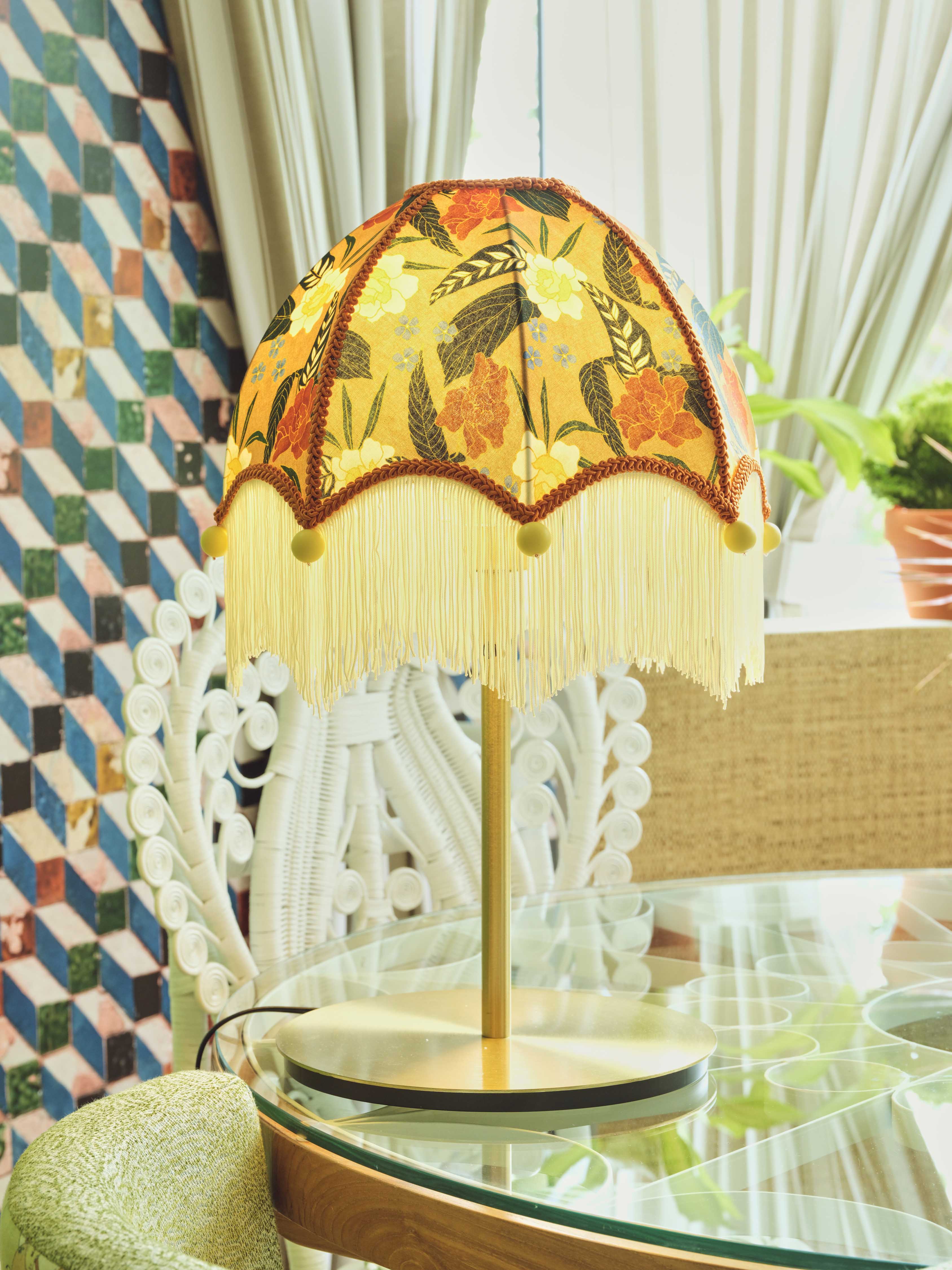 Brown Batik Lampshade (Cream Fringe)